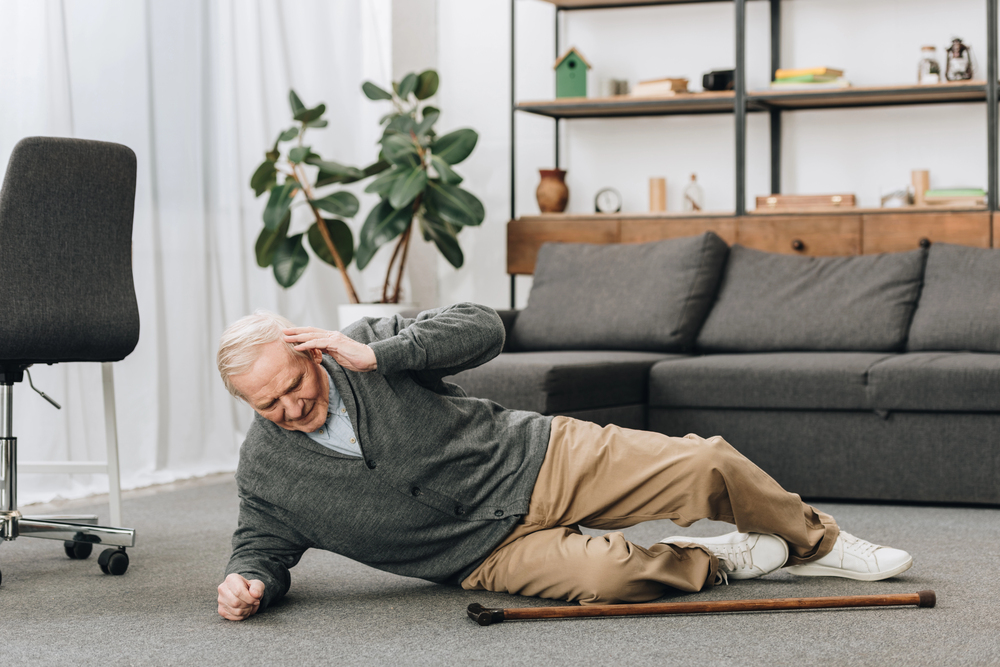 Older man experiencing a fall in need of crisis care management