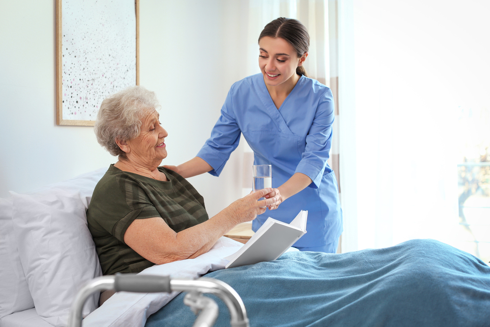 Older woman with a chronic disease in a hospital after an emergency,